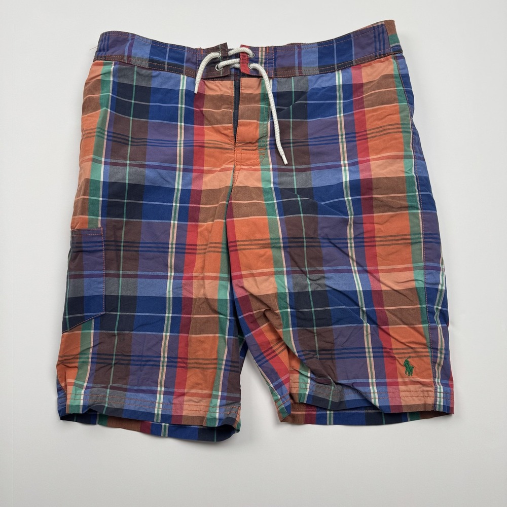 Polo Ralph Lauren Swim Shorts Mens Large Plaid Drawstring Trunks Beach Swimwear